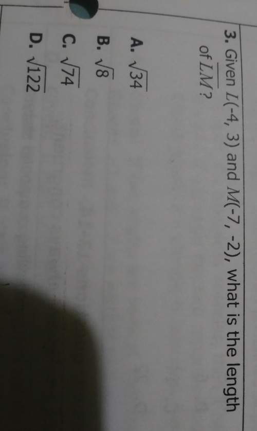 Given l(-4,3) and m(-7,-2), what is the length of lm?