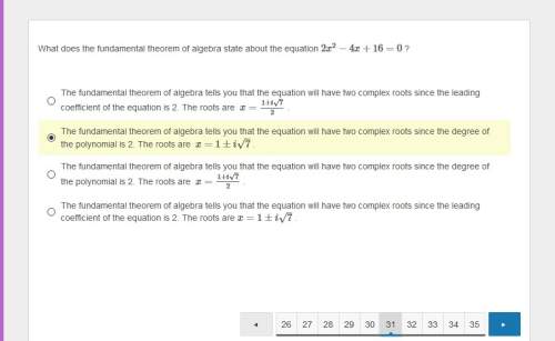 What does the fundamental theorem of algebra state about the equation 2x^2−4x+16=0 ?