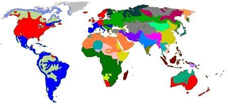 Map of world language distribution-- (romance languages are shown in dark blue) what conclusion can