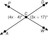 The lines intersect at point c. what is the value of x? 80 159 100 21