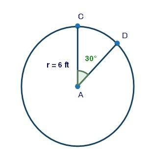 What is the area of the sector bound by the center of the circle and arc cd in the circle below? 9.