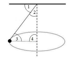 In the diagram of the conical pendulum below, which number (1, 2, 3, or 4) represents the angle θ us