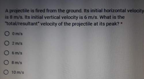 Aprojectile is fired from the ground with an initial horizontal velocity of 8 meters per second. its