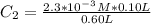 C_2=\frac{2.3*10^-^3M*0.10L}{0.60L}