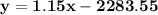 \bf y = 1.15x - 2283.55