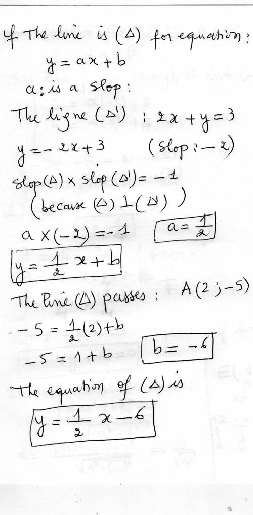 Find the equation of the line perpendicular to 2x y=3 and passes through the point 2,-5