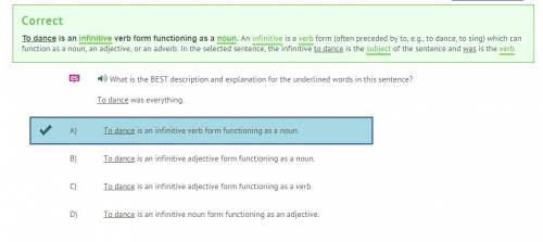 What is the best description and explanation for the underlined words in this sentence?  to dance wa