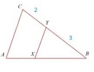 Find the ratio of the area of triangle xby to the area of triangle abc for the given measurements, i
