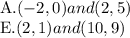 \text{A}. (-2,0) and (2,5)\\\text{E}. (2,1) and (10,9)