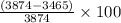 \frac{(3874-3465)}{3874}\times100