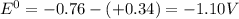 E^0=-0.76-(+0.34)=-1.10V