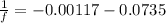 \frac{1}{f}=-0.00117-0.0735