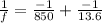 \frac{1}{f}=\frac{-1}{850}+\frac{-1}{13.6}