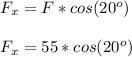 F_x = F*cos(20^o)\\\\F_x= 55*cos(20^o)