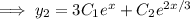\implies y_2=3C_1e^x+C_2e^{2x/3}