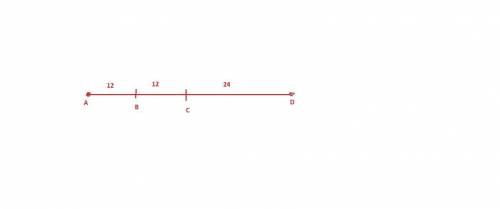 Cis the midpoint of ad. b is the midpoint of ac. bc = 12. what is the length of ad