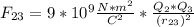 F_{23}=9*10^{9} \frac{N*m^{2}}{C^{2}}*\frac{Q_{2}*Q_{3}}{(r_{23})^{2}}