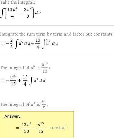 Evaluate the integral. (3 + 1/4 u^4 − 2/3 u^9) du