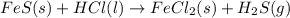 FeS(s)+HCl(l)\rightarrow FeCl_2(s)+H_2S(g)