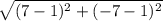 \sqrt{(7-1) ^{2}+(-7-1) ^{2}}