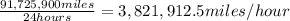 \frac{91,725,900 miles}{24 hours}=3,821,912.5 miles/hour