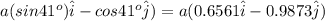 a(sin41^{o})\hat{i} - cos41^{o}\hat{j} ) = a(0.6561\hat{i} - 0.9873\hat{j} )