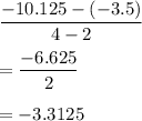 \dfrac{-10.125-(-3.5)}{4-2}\\ \\=\dfrac{-6.625}{2}\\ \\=-3.3125