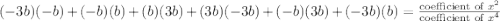 (-3b)(-b)+(-b)(b)+(b)(3b)+(3b)(-3b)+(-b)(3b)+(-3b)(b)=\frac{\text{coefficient of }x^2}{\text{coefficient of }x^4}}