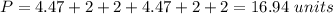 P=4.47+2+2+4.47+2+2=16.94\ units