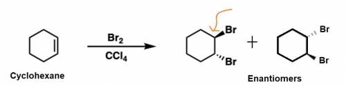 Show the mechanism for the following reaction conducted at –5 °c in ccl4:  cyclohexene bromine yield