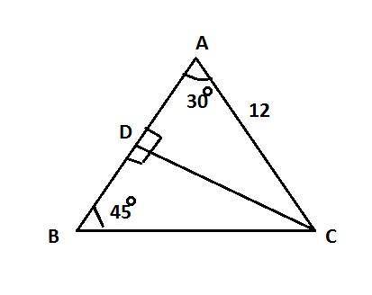 In triangle abc, ac =12, the measure of angle a = 30, and the measure of angle b = 45. find the area