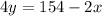 4y=154-2x