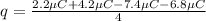 q = \frac{2.2 \mu C + 4.2 \mu C - 7.4 \mu C - 6.8 \mu C}{4}