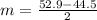 m=\frac{52.9-44.5}{2}