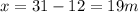 x = 31 - 12 = 19 m