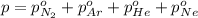 p=p^o_{N_2}+p^o_{Ar}+p^o_{He}+p^o_{Ne}