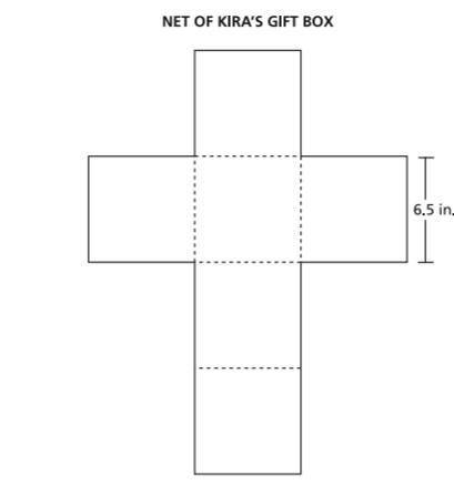 Kira decorates the exterior faces of a gift box in the shape of a cube .what is the surface area in