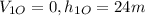 V_{1O} = 0, h_{1O} = 24m