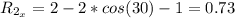 R_{2_x}} =2-2*cos(30)-1=0.73