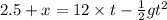 2.5+x=12\times t-\frac{1}{2}gt^2