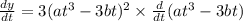 \frac{dy}{dt}=3(at^3-3bt)^2\times \frac{d}{dt}(at^3-3bt)