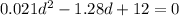 0.021 d^{2}-1.28d+12= 0