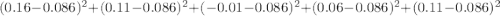 (0.16-0.086)^{2} +(0.11-0.086)^{2} +(-0.01-0.086)^{2} +(0.06-0.086)^{2} +(0.11-0.086)^{2}