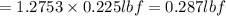 =  1.2753\times 0.225 lbf = 0.287 lbf