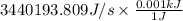 3440193.809 J/s \times \frac{0.001 kJ}{1 J}