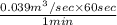 \frac{0.039 m^{3}/sec \times 60 sec}{1 min}