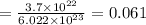 =\frac{3.7\times 10^{22}}{6.022\times 10^{23}}=0.061