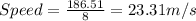 Speed=\frac{186.51}{8}=23.31m/s