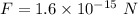 F=1.6\times 10^{-15}\ N