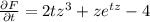 \frac{\partial F}{\partial t}=2tz^3+ze^{tz}-4